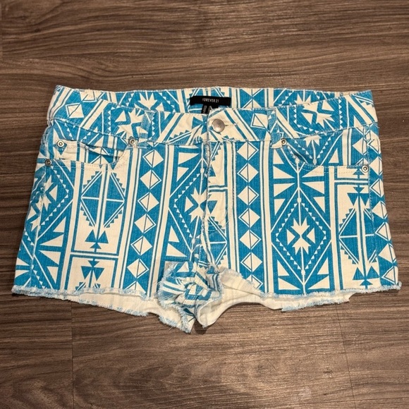 Forever 21 Pants - Forever 21 Blue Aztec Print Cutoff Denim Shorts – Size 29